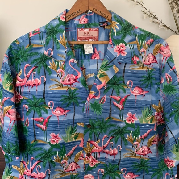 RJC Hawaiian Shirt Pink Flamingo Orchid Short-Sleeve Button-Down, Size 2XL - Picture 2 of 16
